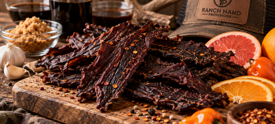 Homemade sweet and spicy venison jerky recipe with citrus and peppers