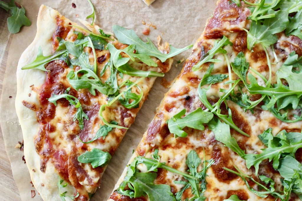 Dry-Aged Soppressata Receipe: Flatbread with Arugula and Honey