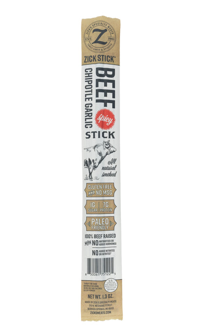 Zick Stick Spicy Beef Stick packaging with label on a white background
